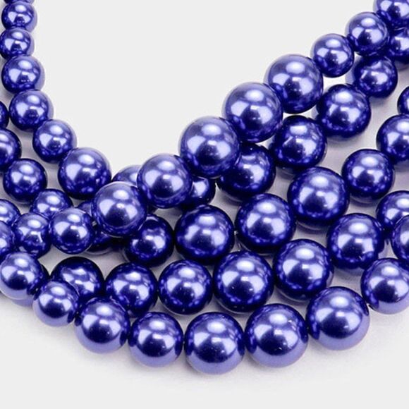 Pearl (faux) Royal Blue 5 Strand Silver Tone Necklace & Earring Set - Picture 5 of 8